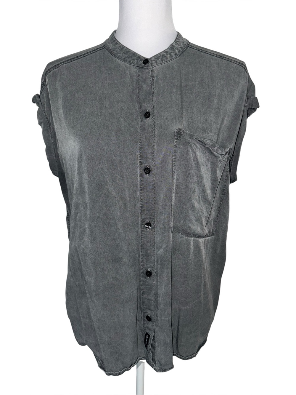 Calvin Klein Jeans Gray Button Front Short Sleeve Viscose Blouse Women’s Large